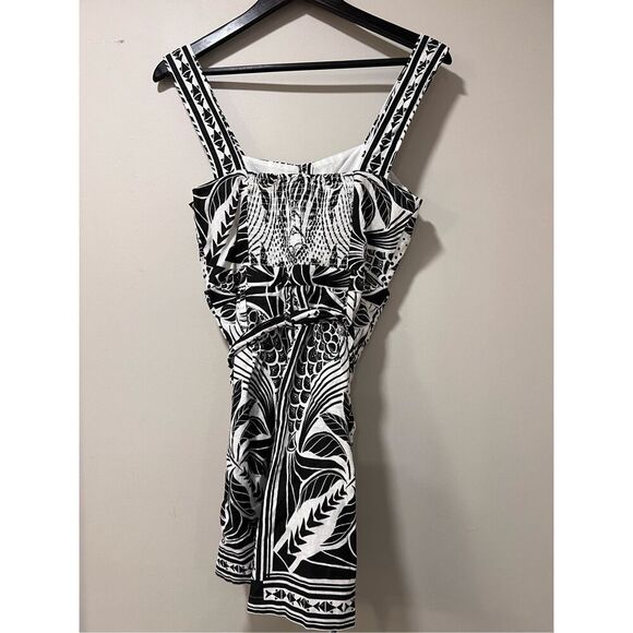Farm Rio Women's Black White Patterned Sleeveless Linen Blend Romper Medium NWOT - Picture 7 of 11